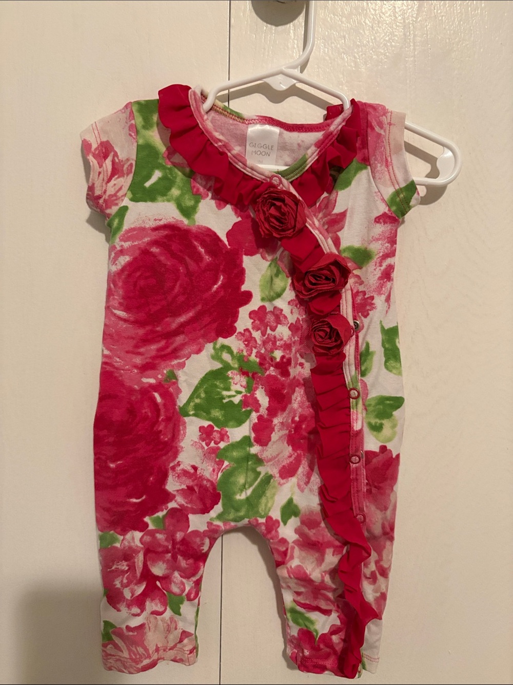 Giggle Moon Pink & Green Floral Ruffle One-Piece